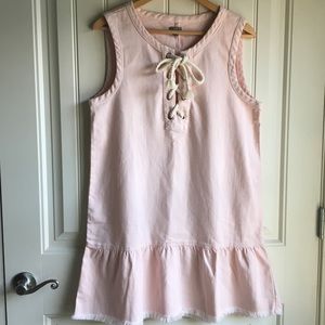 Aerie Pink Denim Jumper Ruffle Dress